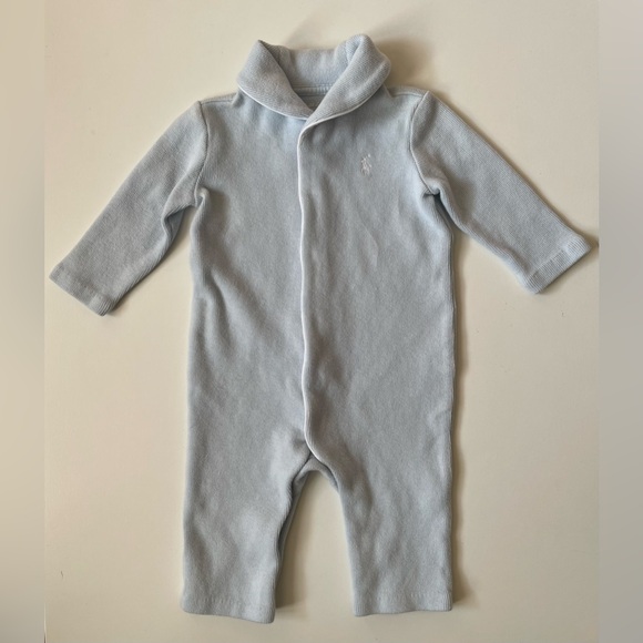 Ralph Lauren Childrenswear Unisex French Rib Shawl Light Blue Coverall - 6M - Picture 1 of 11